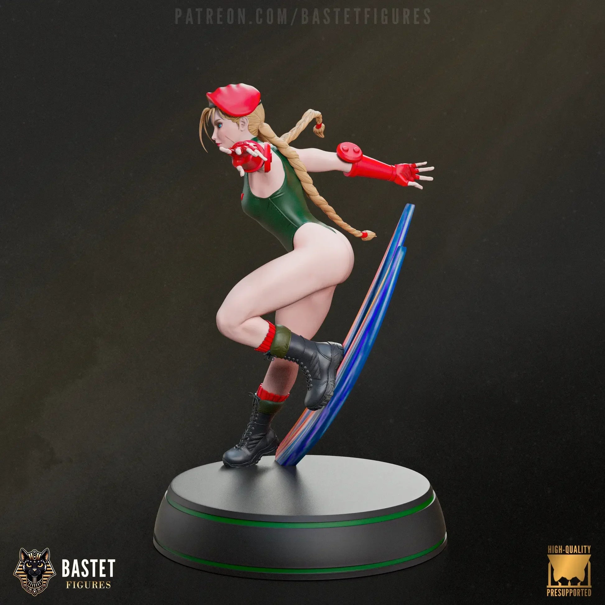 Forward-angled attack stance emphasizing her pose and physique