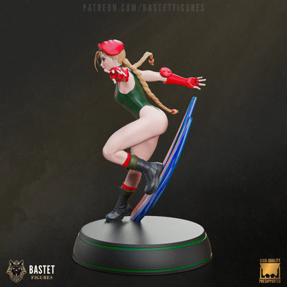 Forward-angled attack stance emphasizing her pose and physique
