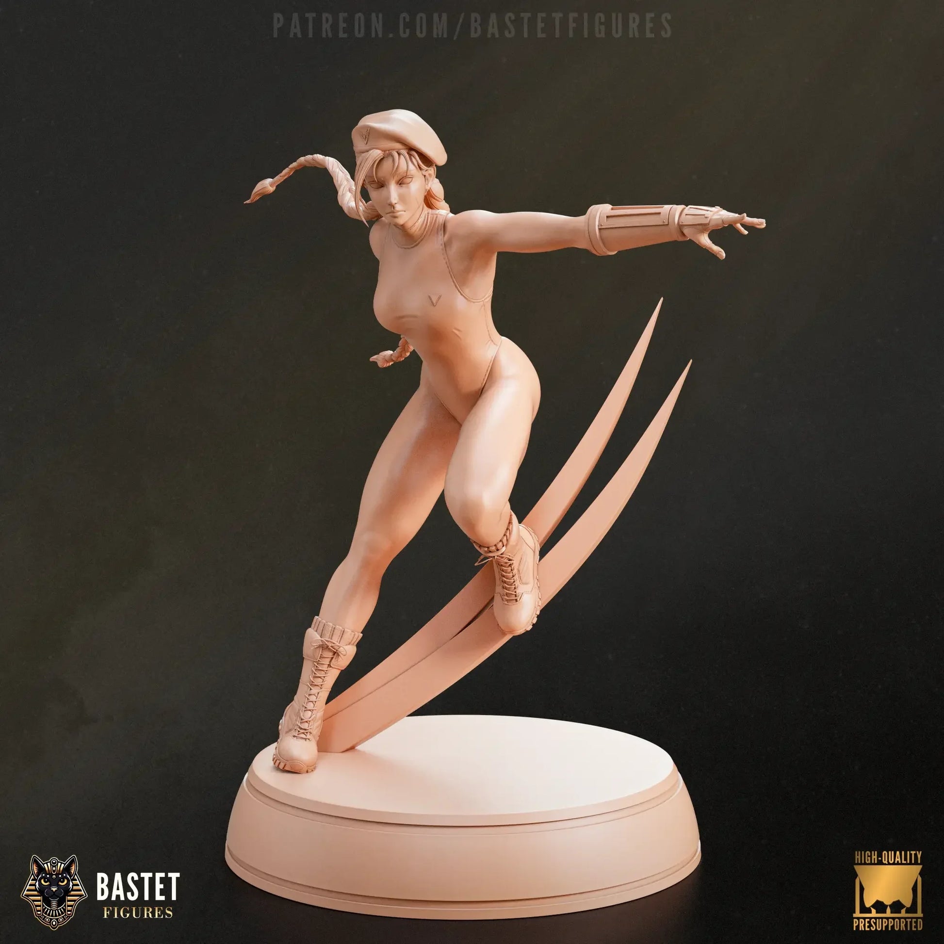 Resin render of Cammy statue in raw form, highlighting sculpt detail