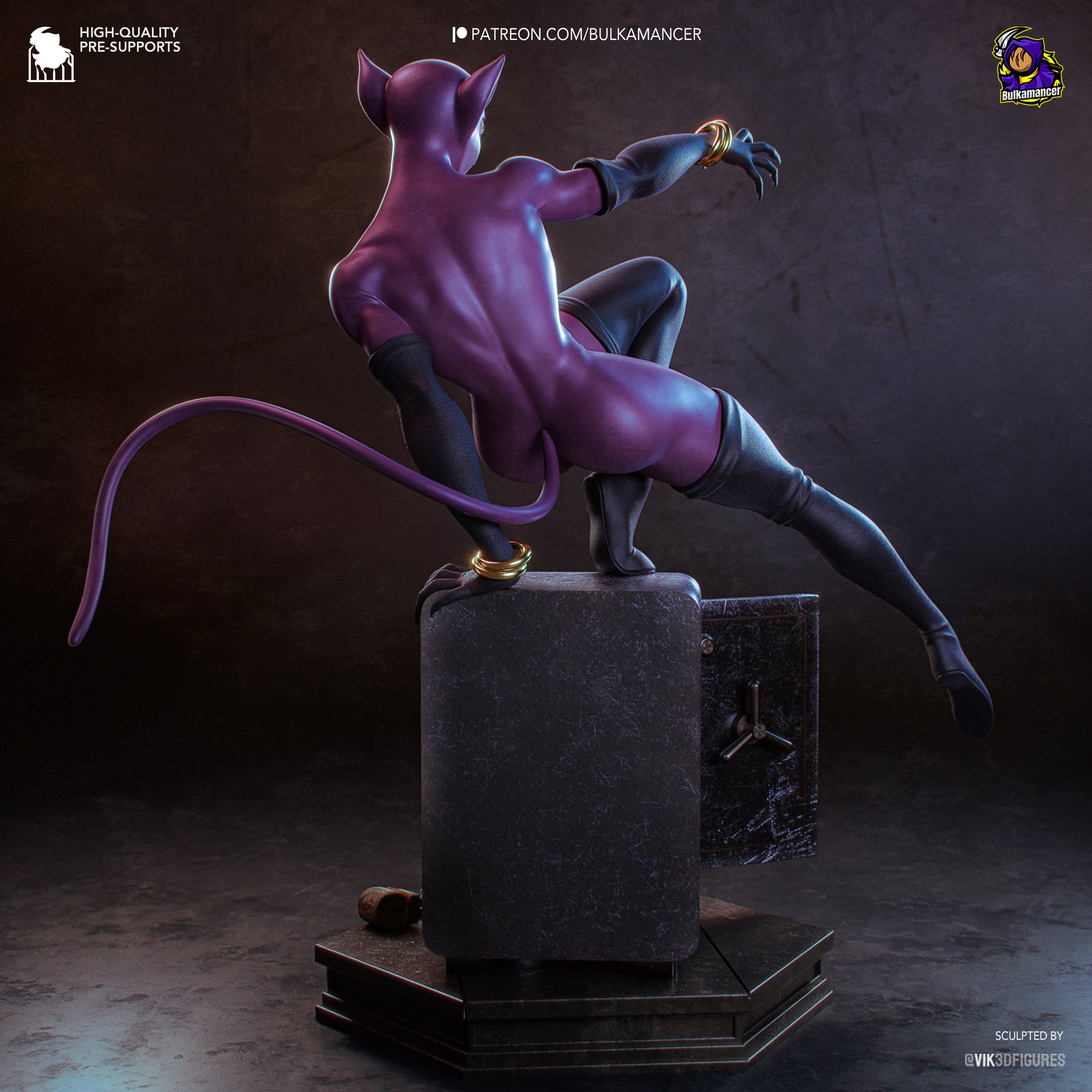 Bulkamancer Sculpts Catwoman 3D print rear view showing purple bodysuit detail