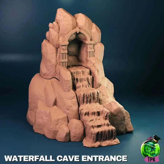 Waterfall Cave Entrance terrain – fantasy miniature dungeon entrance with sculpted rocks and flowing water