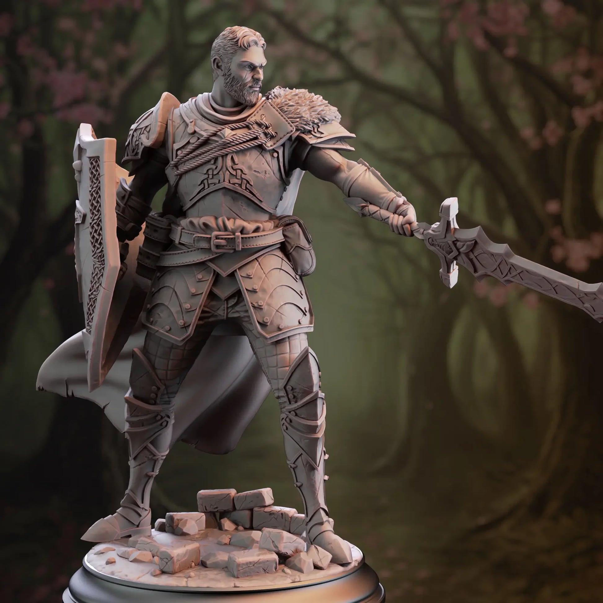 Lizarin Nordic Nature Paladin – 3D printed fantasy miniature in fur-lined armor with sword and shield