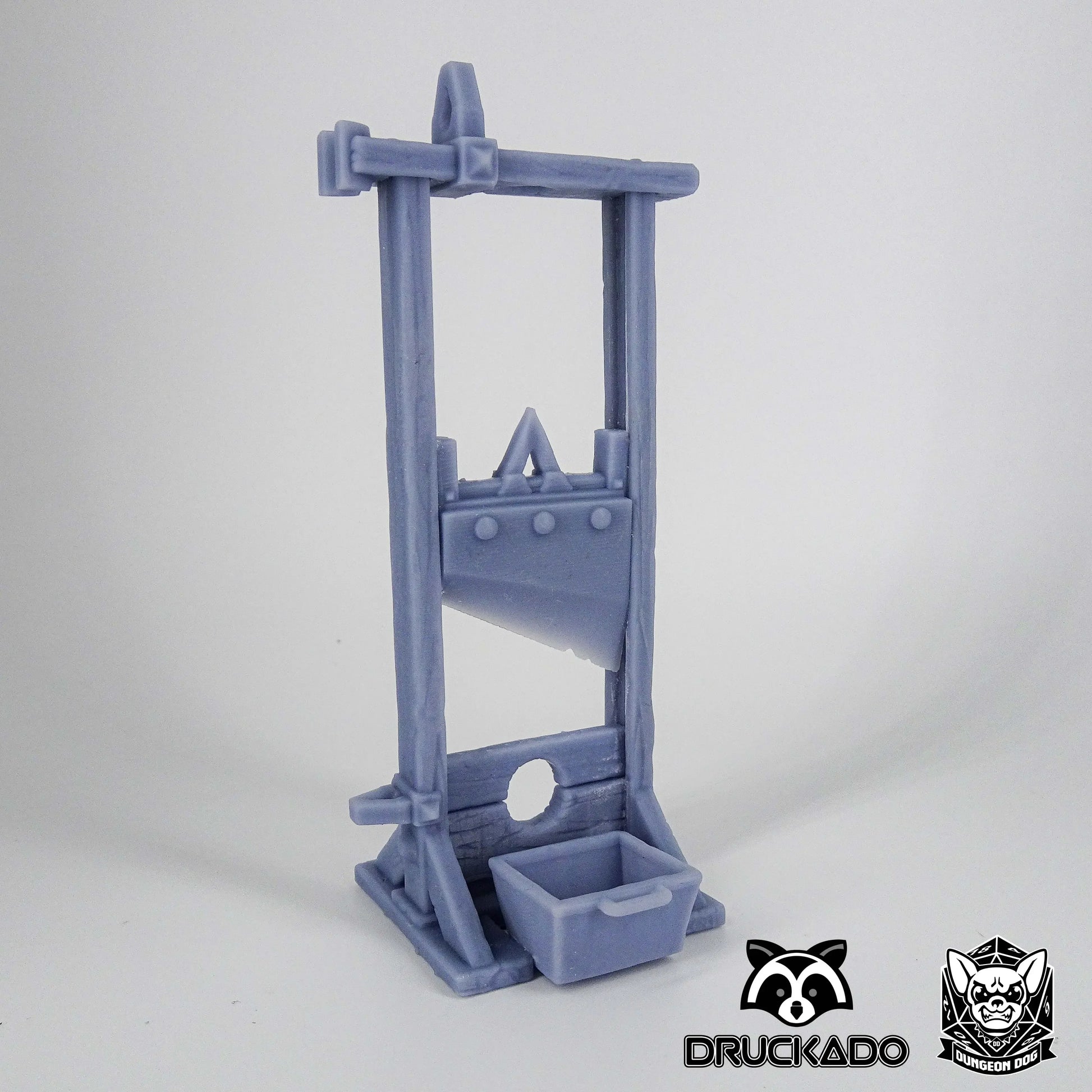 3D printed functional guillotine for 28-32mm miniatures, perfect for TTRPG terrain, dioramas, and dark fantasy tabletop scenes