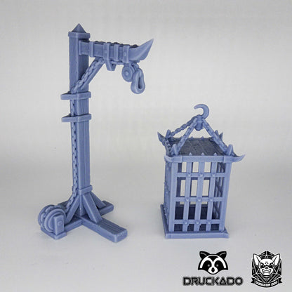 3D printed iron cage for 28-32mm miniatures, ideal for TTRPG terrain, dungeons, dark fantasy or horror tabletop dioramas