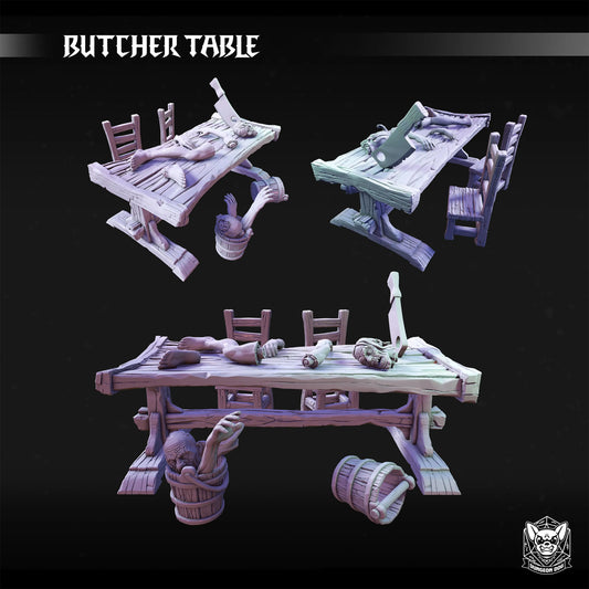 3D printed butcher horror table with severed limbs and gore for 28-32mm miniatures, perfect for TTRPG dungeons or horror scenes