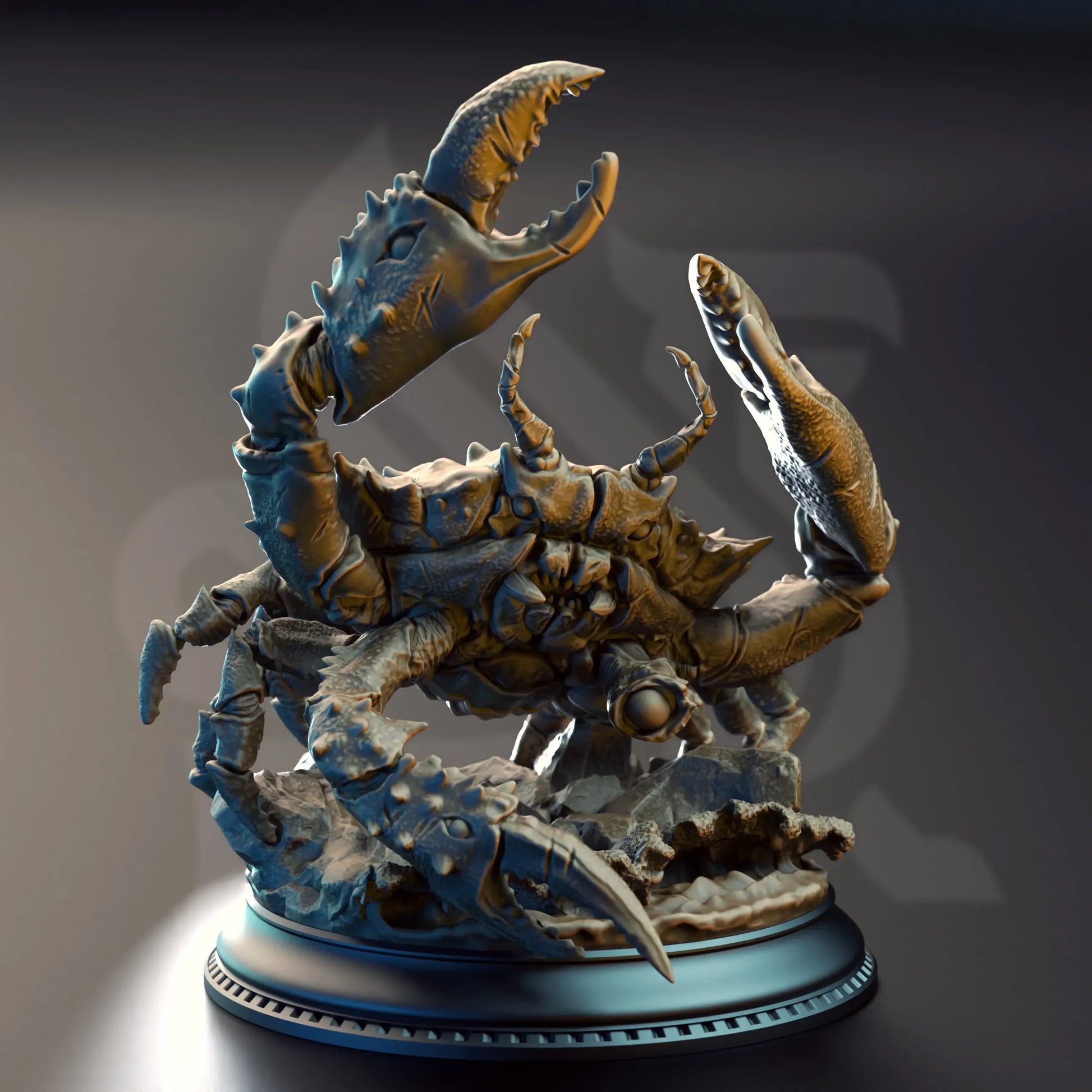 Side angle of Bladeclaw Crab fantasy miniature for tabletop RPGs