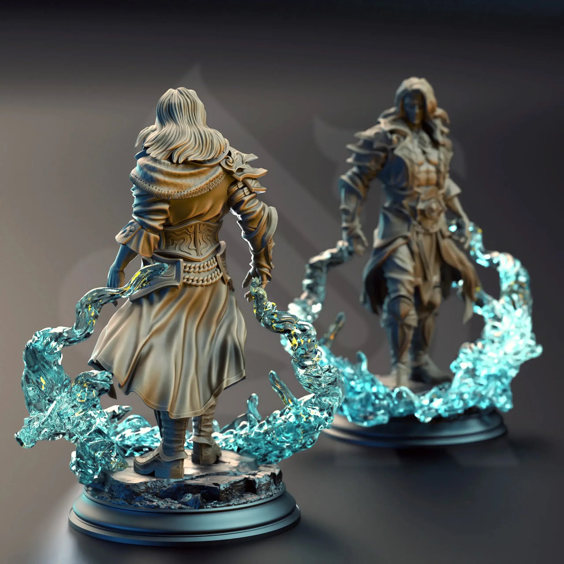 Rear view of Indelian Katarin showing flowing robes and water effects