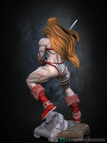 Flare Warrioress painted rear view highlighting hair and scars