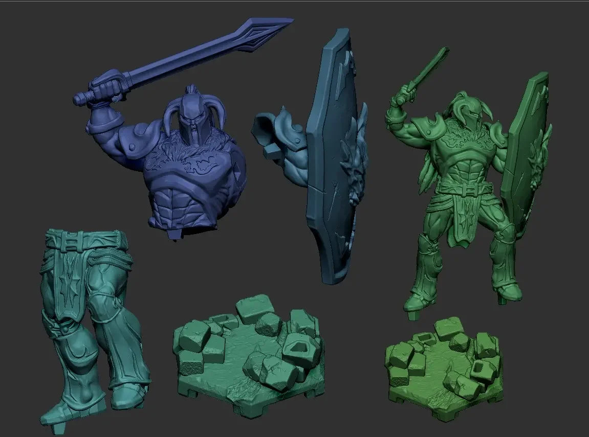 Battler Knight digital sculpt showing disassembled parts for 3D print