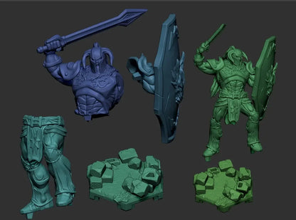 Battler Knight digital sculpt showing disassembled parts for 3D print