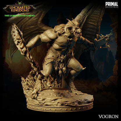Balor Vogrol Demon miniature by PRIMAL Collectibles – 32mm and 75mm resin fantasy boss with wings, swords, and flames for DnD and TTRPG display