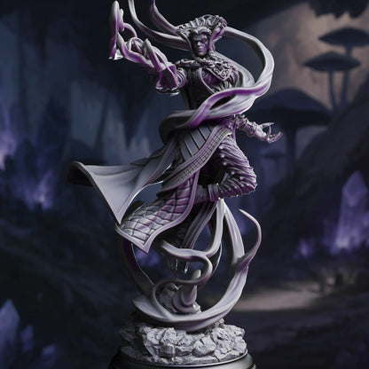 Fantasy figurine with intricate design in a dark, mystical setting