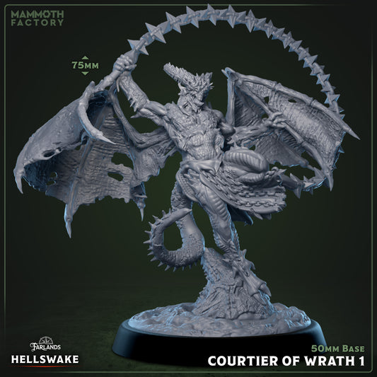 Courtiers of Wrath 3D printed resin miniatures on 50 mm bases, 75 mm tall demonic bosses for tabletop RPGs or painting.