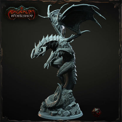 Armored dragon miniature posed on custom scenic base, ready for display or TTRPG encounter.