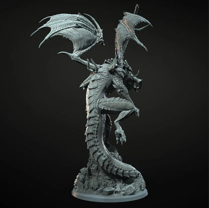 3D render of Skarnathrax Armored Dragon miniature with detailed wings and armor.