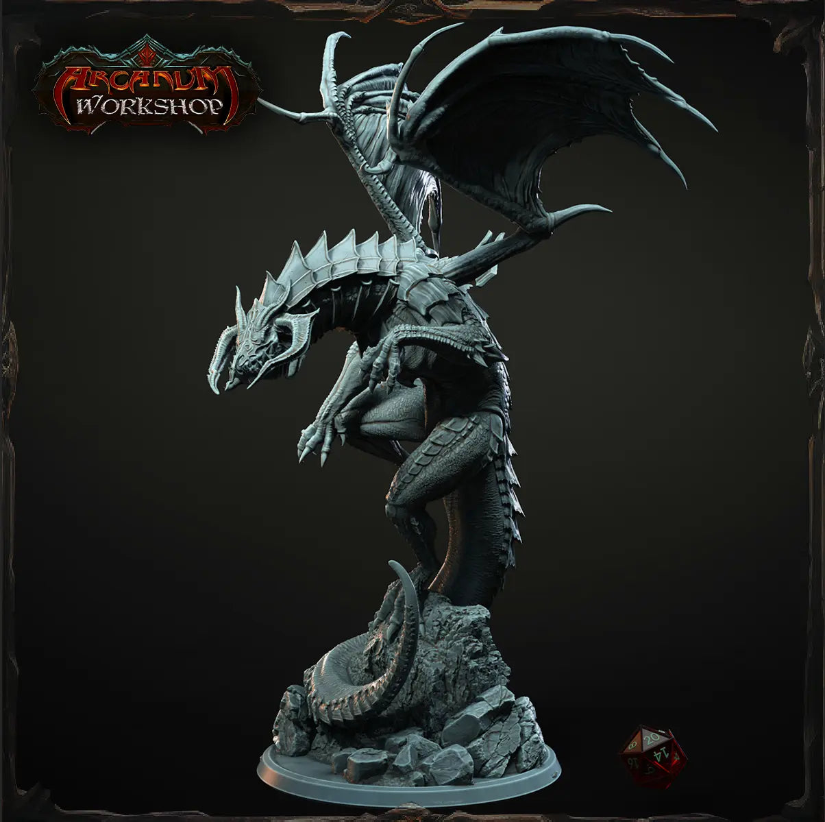 Skarnathrax Armored Dragon resin miniature – towering armored dragon boss for fantasy tabletop RPGs.