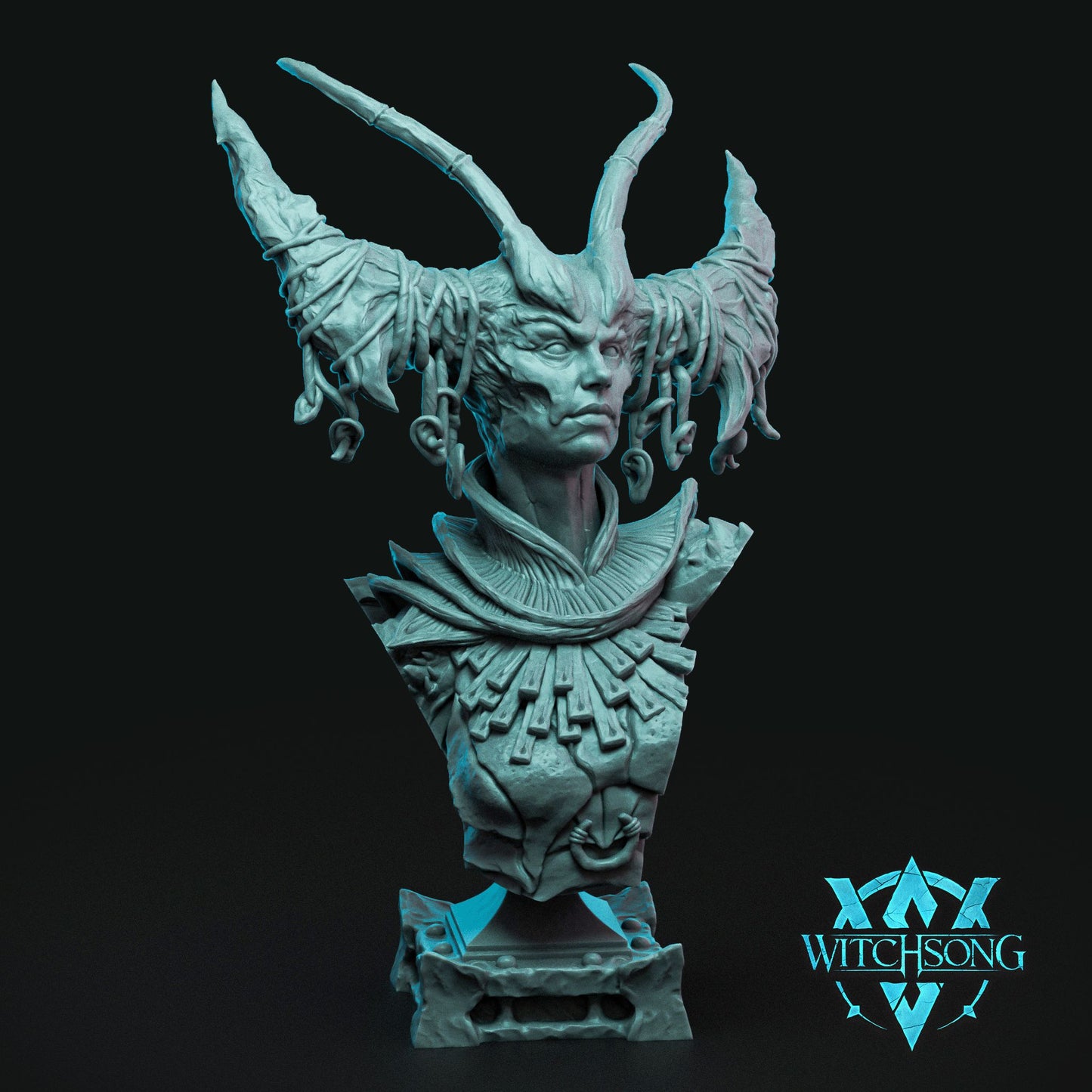 100mm display resin bust of the Cryptid Queen by Witchsong showing the intricate bone crown and skeletal facial features.
