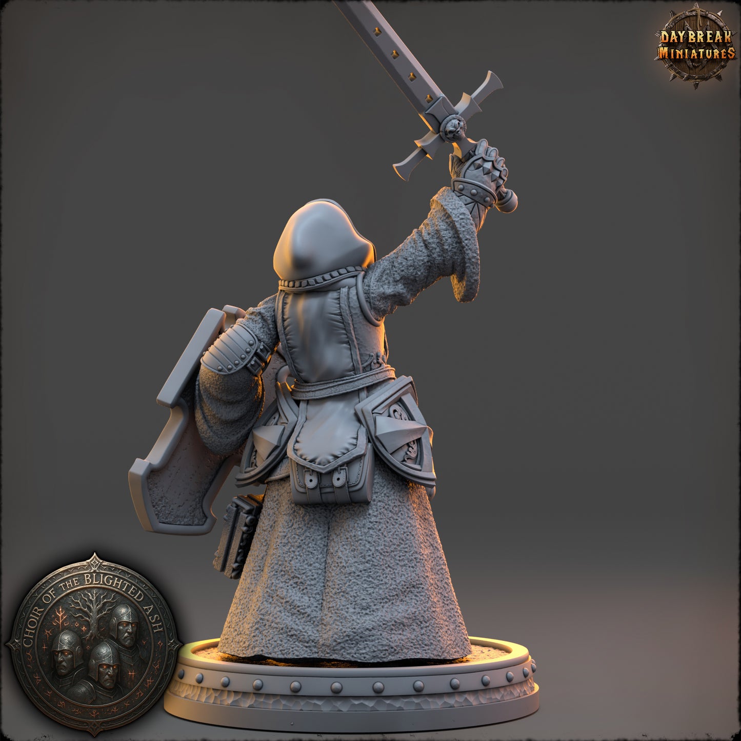 Dame Corintha Vale Paladin miniature from the Choir of the Blighted Ash by Daybreak Miniatures, 32 mm resin figure for 28–32 mm TTRPGs and wargaming.