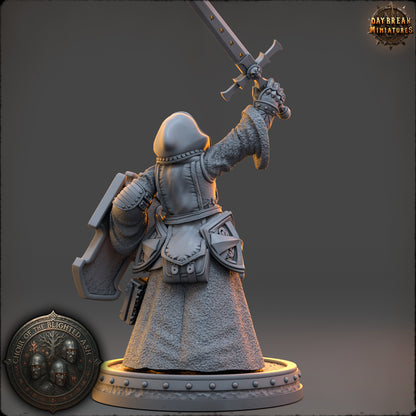 Dame Corintha Vale Paladin miniature from the Choir of the Blighted Ash by Daybreak Miniatures, 32 mm resin figure for 28–32 mm TTRPGs and wargaming.