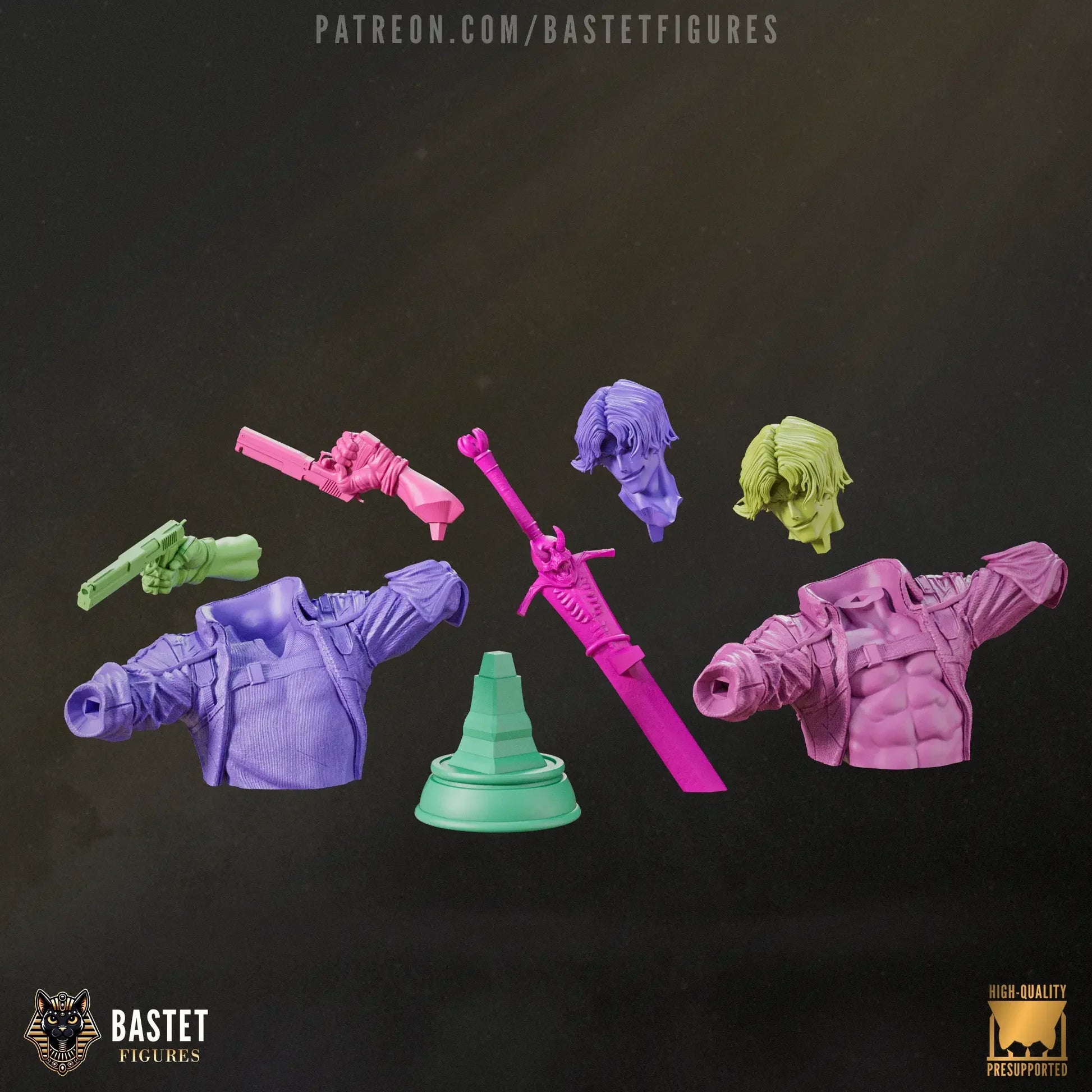 Bust version of Dante shown in color-coded parts for ease of assembly