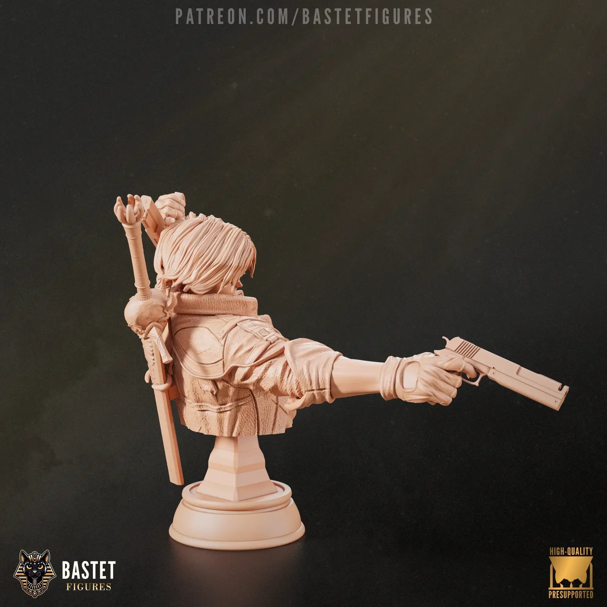Side view of unpainted Dante bust showing coat and base