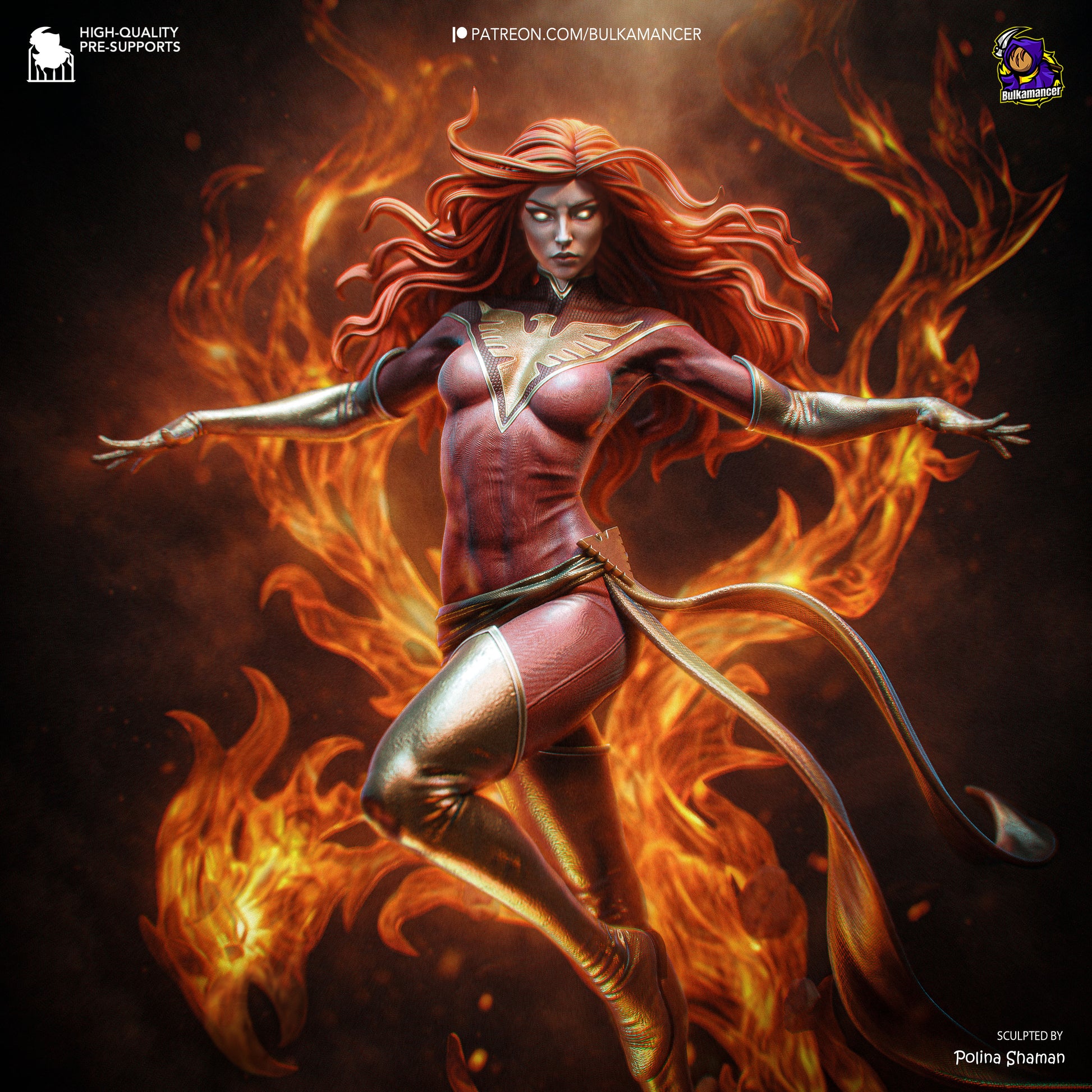 Dark Phoenix 1:8 scale resin statue with dynamic flame effects and scenic base
