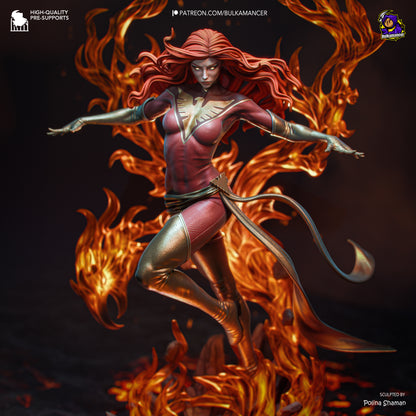 Dark Phoenix 1:8 scale resin statue with dynamic flame effects and scenic base