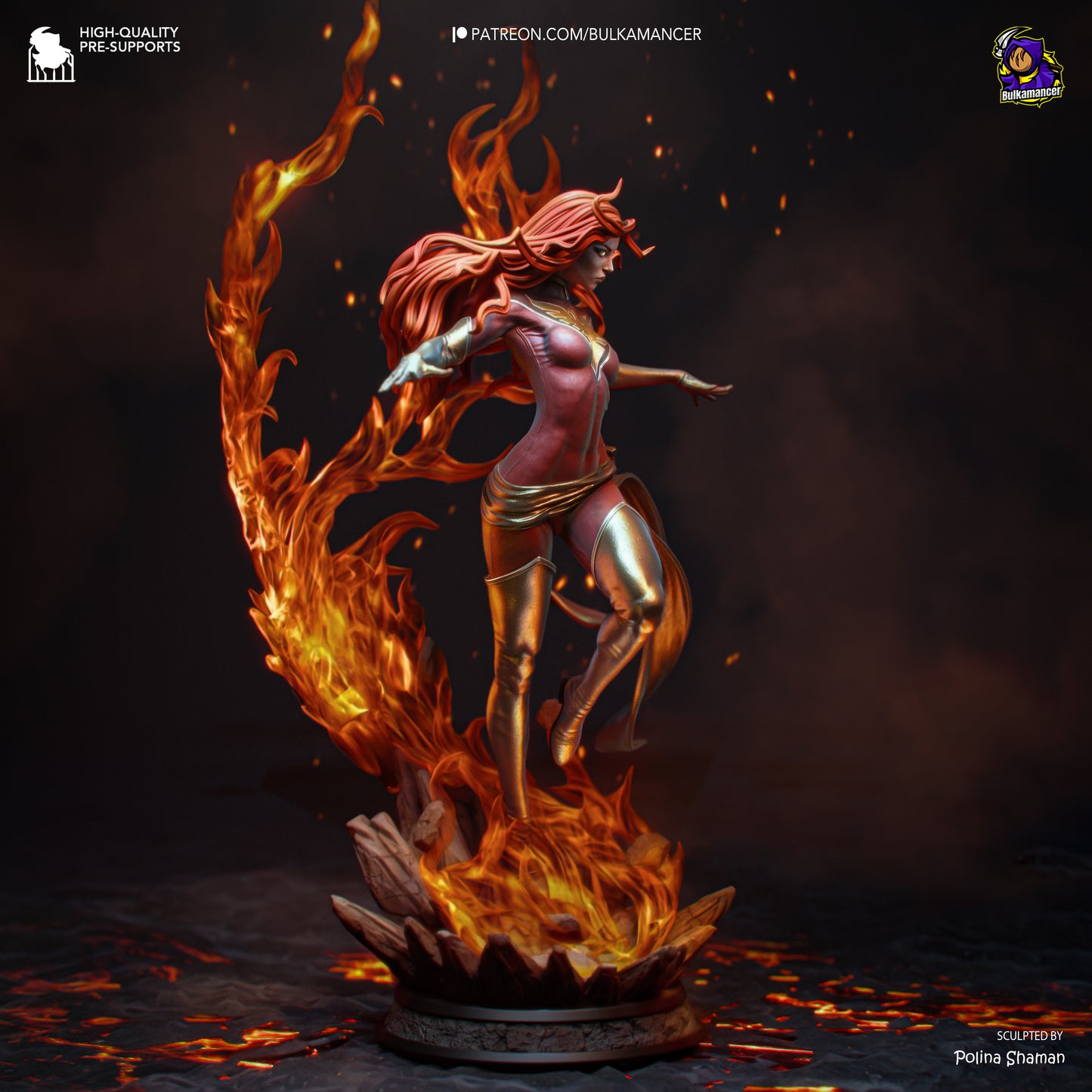 Dark Phoenix 1:8 scale resin statue with dynamic flame effects and scenic base