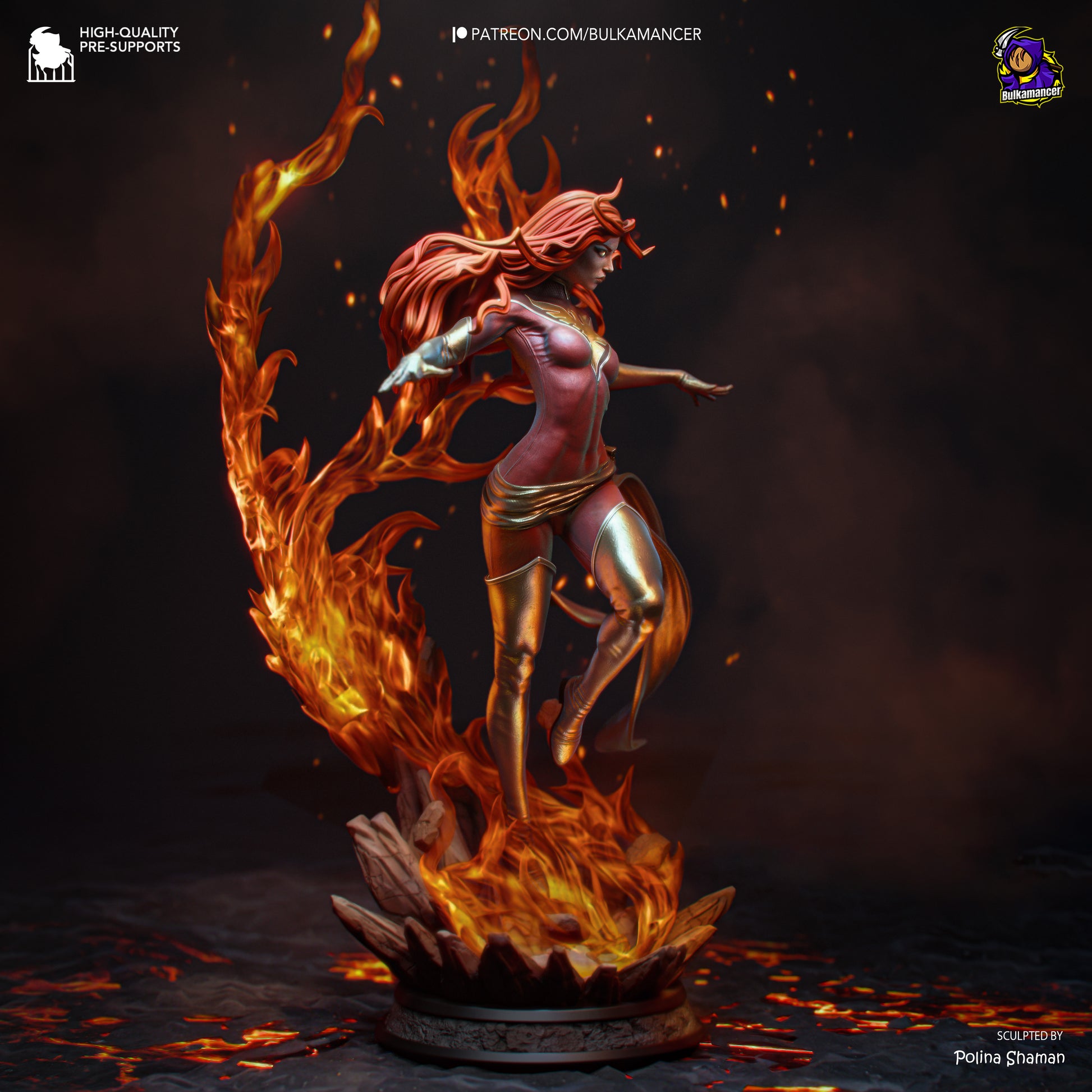 Dark Phoenix 1:8 scale resin statue with dynamic flame effects and scenic base