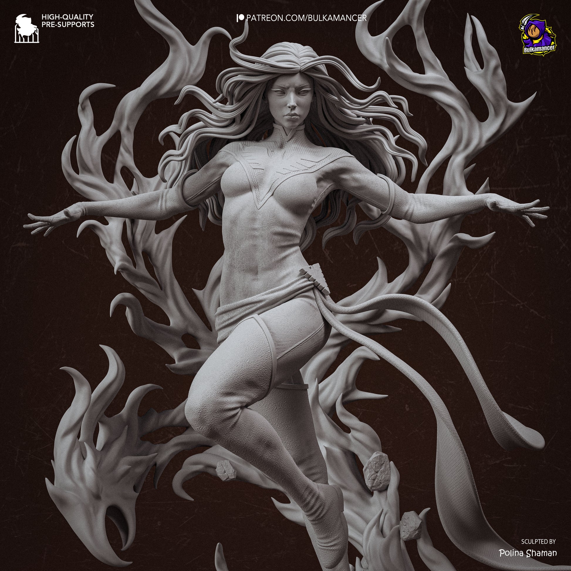 Dark Phoenix 1:8 scale resin statue with dynamic flame effects and scenic base