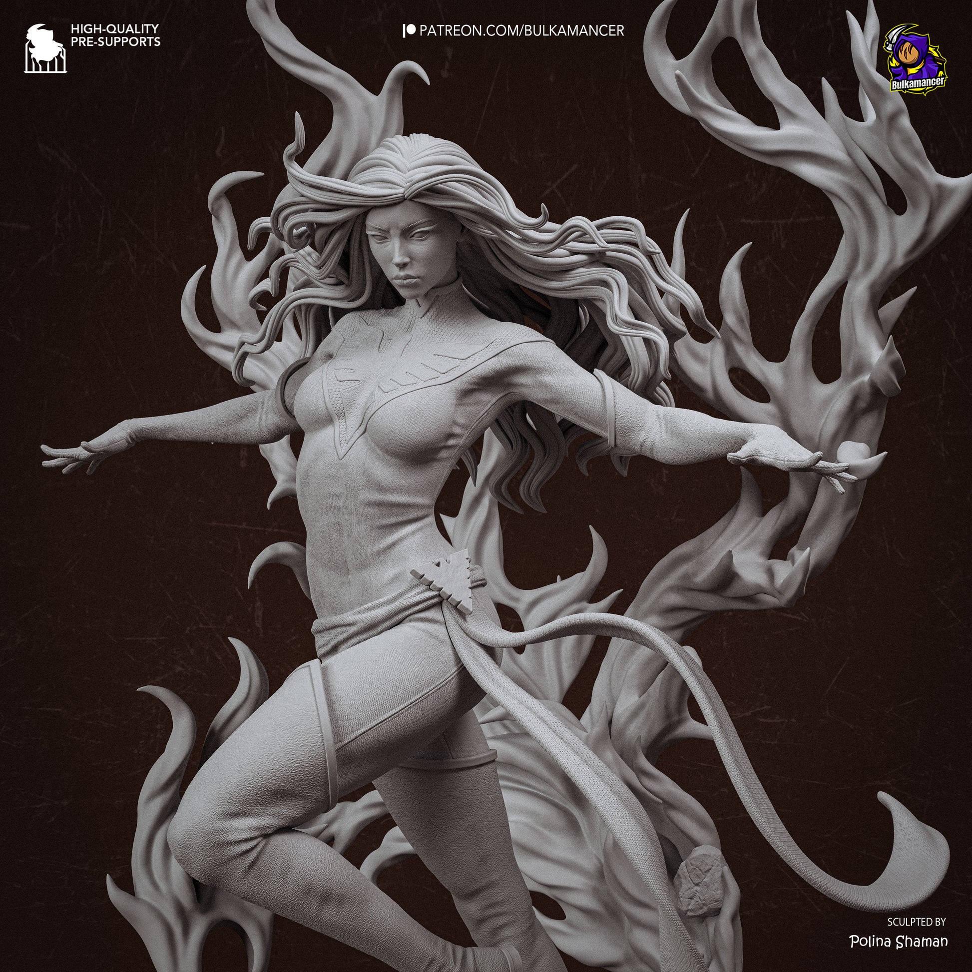 Dark Phoenix 1:8 scale resin statue with dynamic flame effects and scenic base