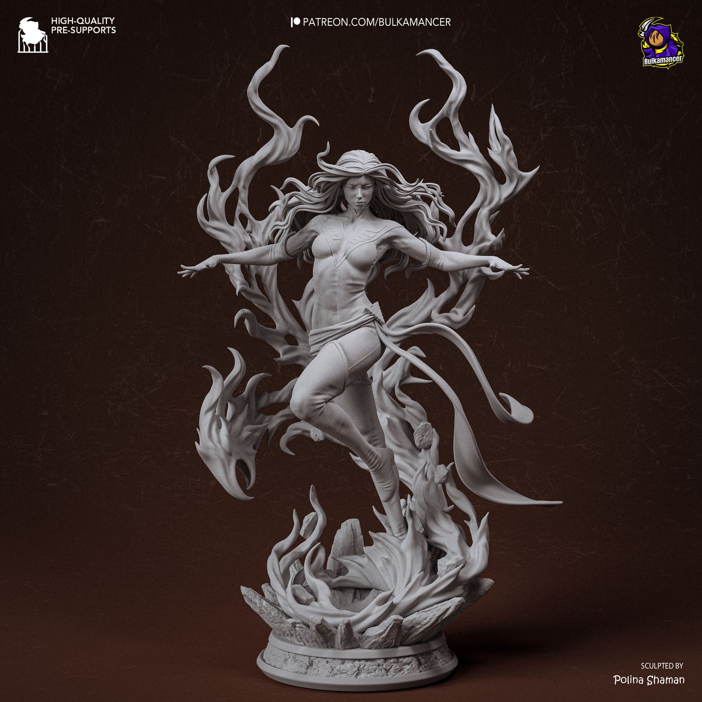 Dark Phoenix 1:8 scale resin statue with dynamic flame effects and scenic base