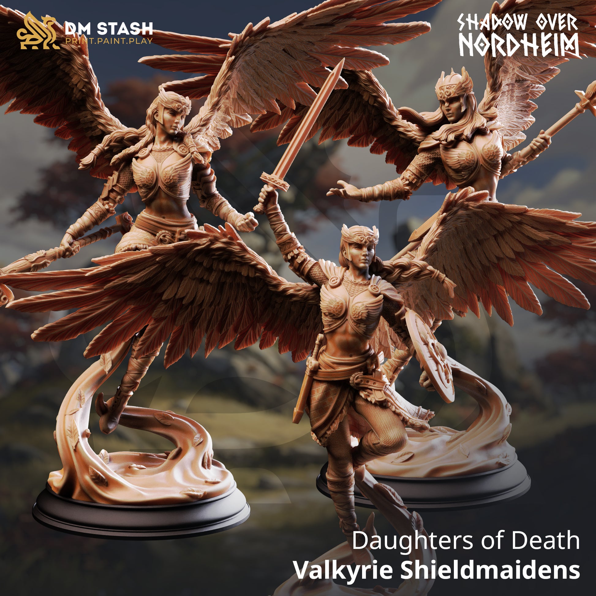 Valkyrie Shieldmaiden resin miniature warriors with wings and dynamic poses