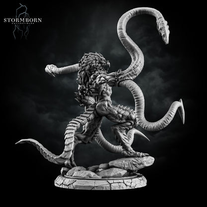 3D printed Demogorgon resin monstrosity featuring twin bestial heads and massive tentacles posed on a cracked stone base
