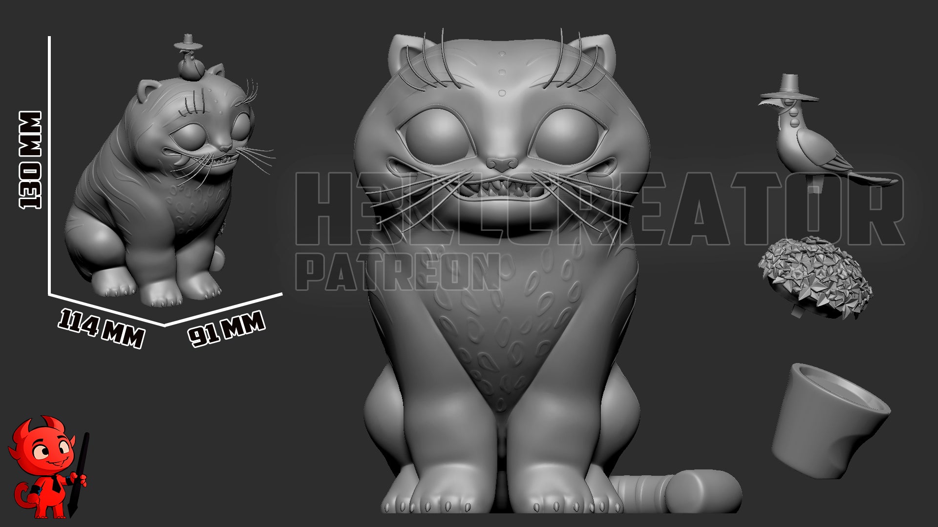 Derpie and Sussie resin collectible statue – 3D printed fantasy tiger with bird companion showing scale and pieces