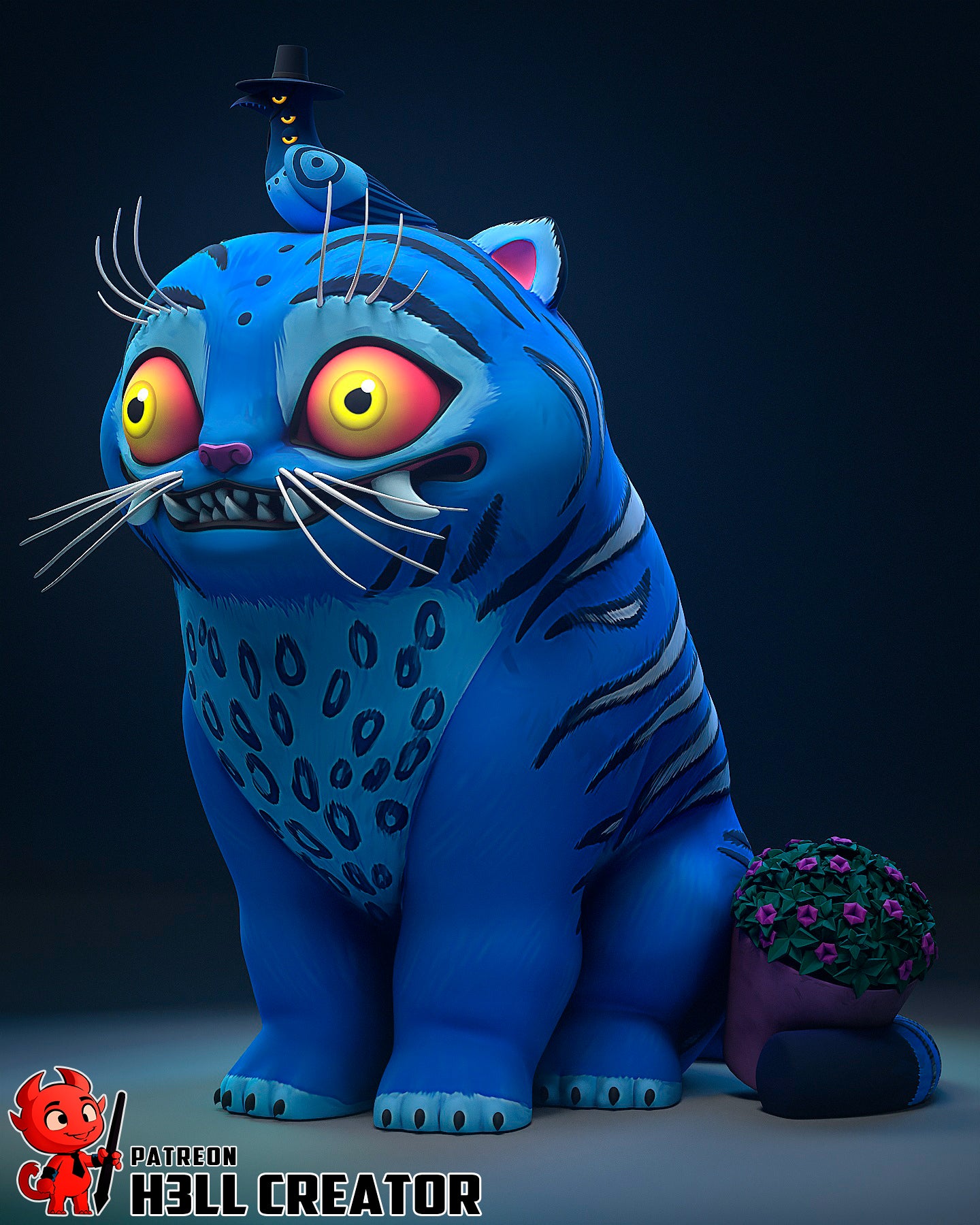 Derpie and Sussie resin collectible statue – 3D printed fantasy tiger with bird companion