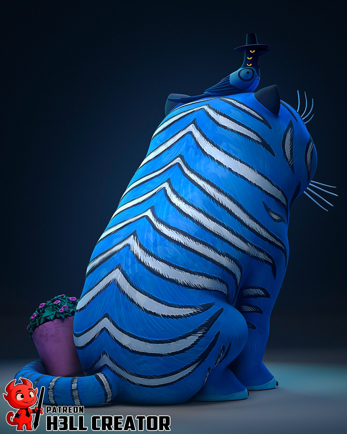 Derpie and Sussie resin collectible statue – 3D printed fantasy tiger with bird companion