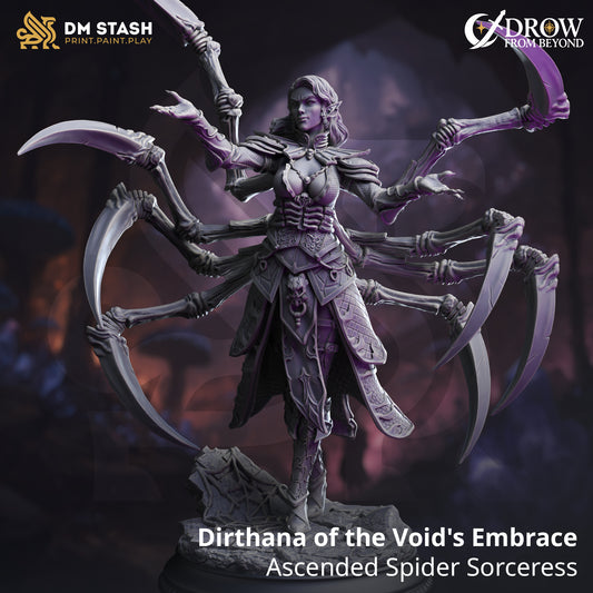 Dirthana of the Void’s Embrace ascended spider sorceress resin miniature for painting, display, and TTRPGs – D&K Custom Prints