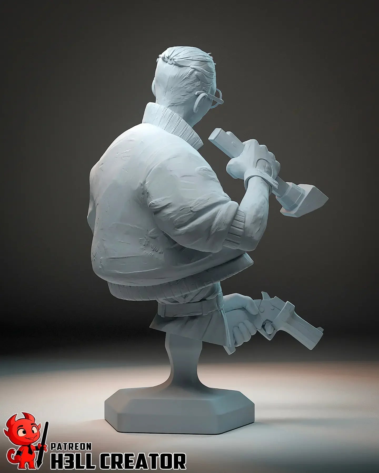 Rear view of Kim Kitsuragi bust showing jacket folds and glasses detail