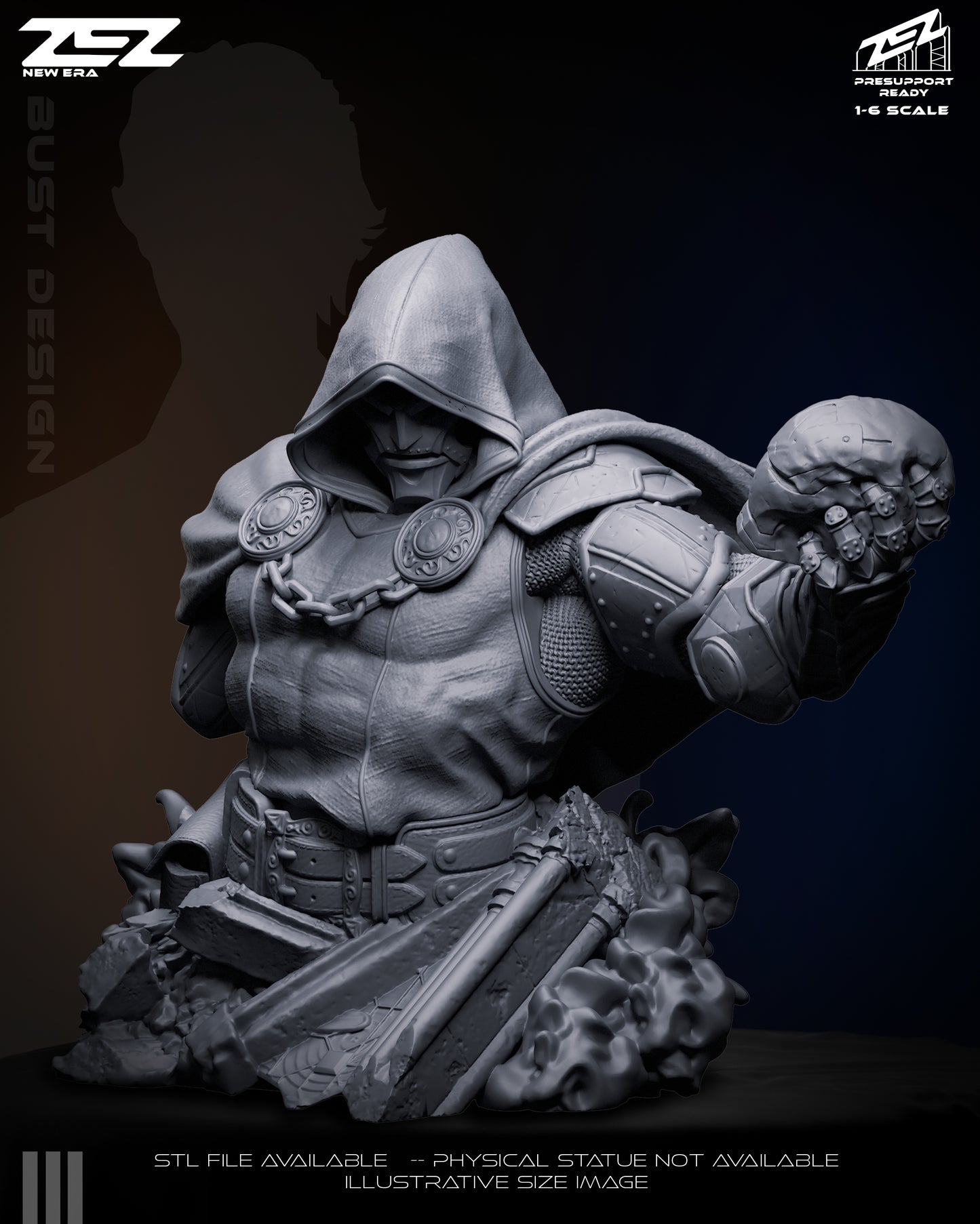 Detailed 3D render of the standalone Marvel Doctor Doom display bust included in the ZEZ Studios kit.