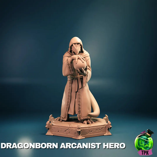 3D printed Dragonborn Arcanist Hero miniature for D&D or Pathfinder wizard or spellcaster character