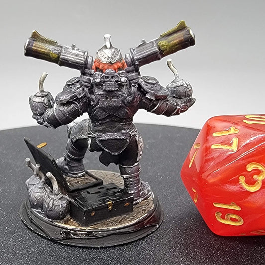 Commissioned Paint by D&K Custom Prints of Duktuk Dwarven Grenadier resin miniature in heavy armor with explosive canisters