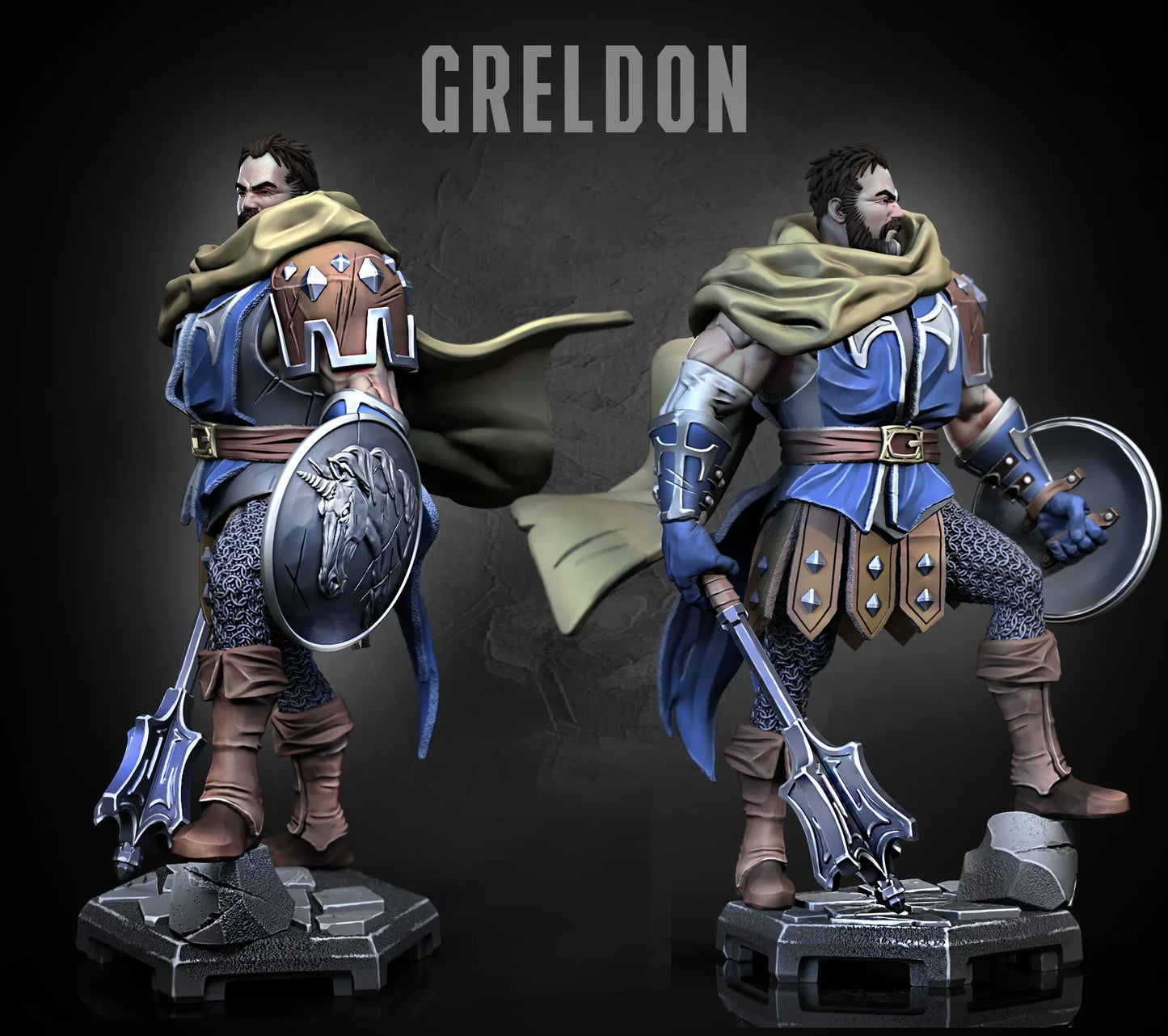 Greldon knight miniature with shield and mace – front view