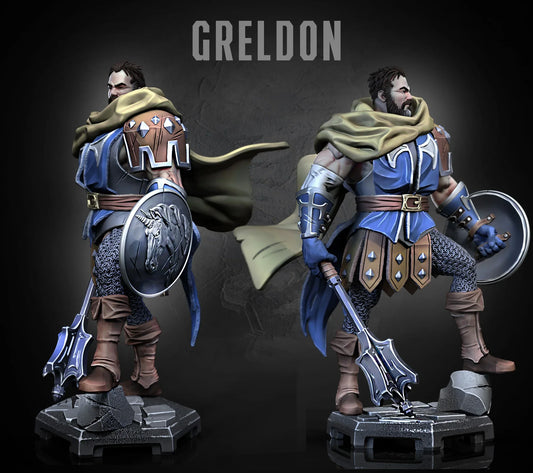 Greldon knight miniature with shield and mace – front view