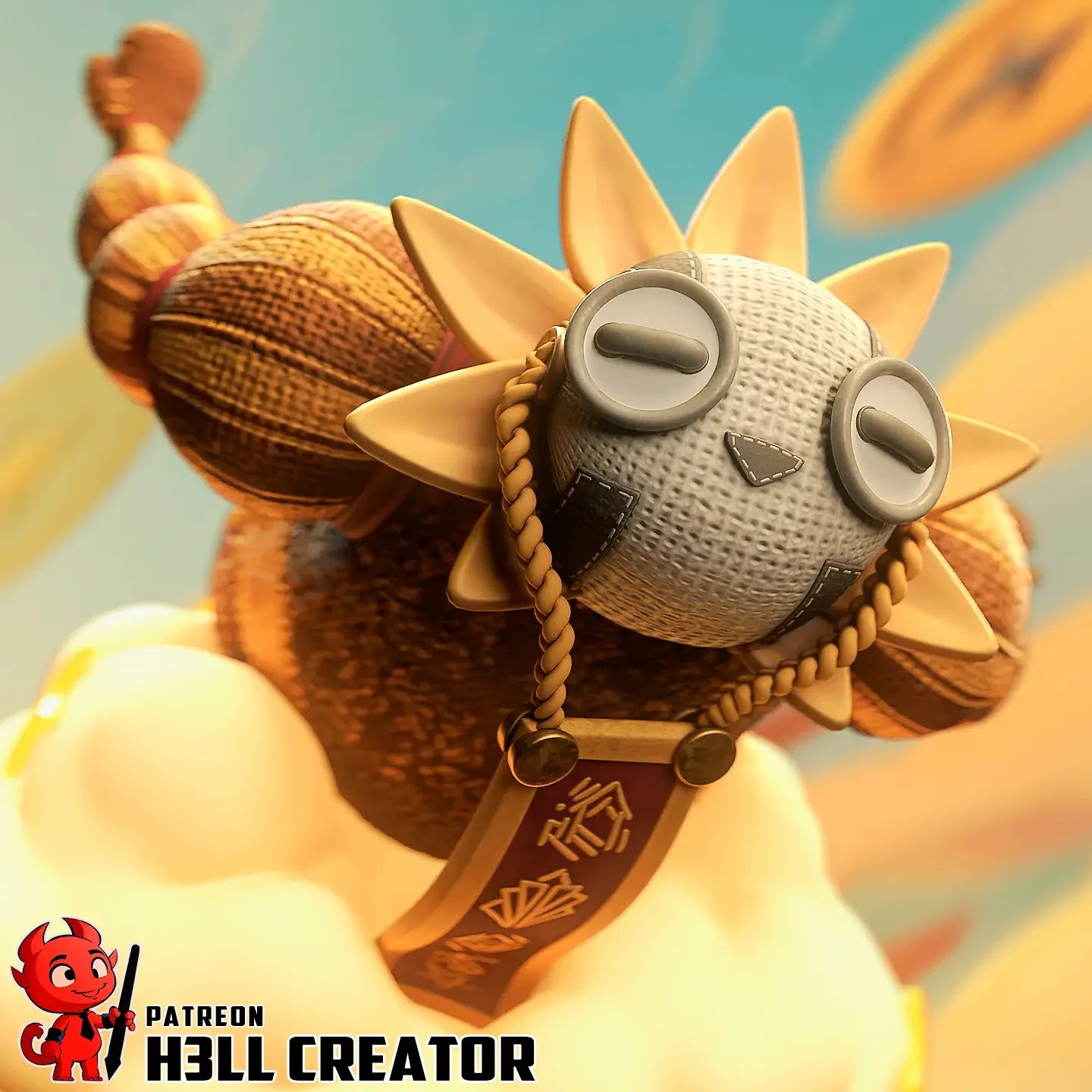 Esquie fan art plush toy statue on cloud base with button eyes