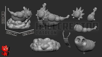 Esquie collectible parts layout with scale dimensions (100 mm tall)