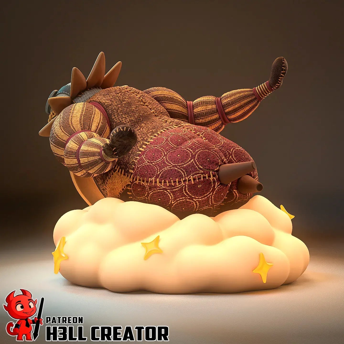 Esquie figure posed on star-studded cloud from back angle