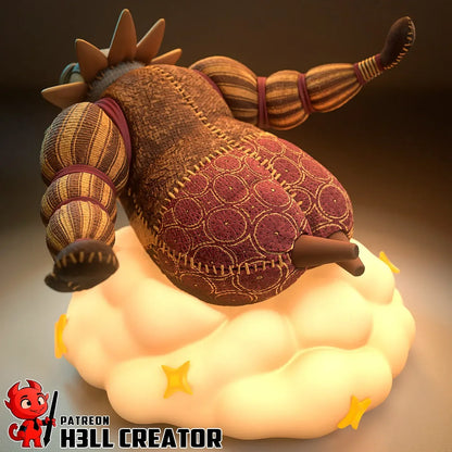 Decorative resin pillow toy with a unique design on a dark background