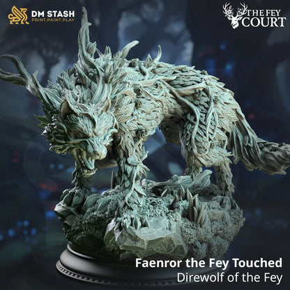 Faenror the Fey Touched direwolf miniature from The Fey Court, 3D printed for fantasy tabletop RPGs like D&D and Pathfinder.
