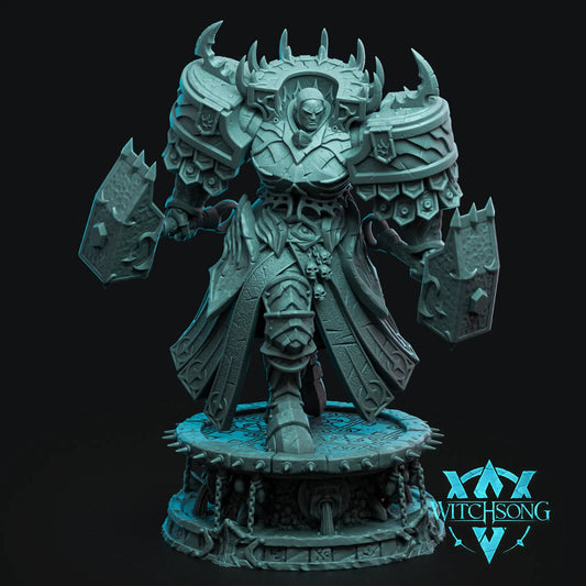 Fallen Overseer dark fantasy miniature full figure with dual hammers on decorated base